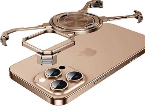 Image of Frameless Metal with 360 Rotatable Ring Kickstand Compatible with iPhone 16 Pro Max | Luxury Aluminum Armor Case | Super Slim Premium Metal - Desert Titanium