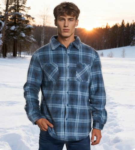 Image of HODOSPORTS Mens Flannel Shirts Jacket Fleece Sherpa Lined Heavyweight Button Down Plaid Shirts Coat Long Sleeve with Pockets