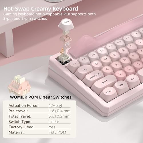 Image of Womier K80 75% Wireless Mechanical Keyboard with Screen and Knob Keyboard | Pink Cat Creamy Bluetooth Gaming Keyboard,RGB /Hot Swappable /PBT Keycaps,QMK /VIA Programmable for Mac /PC,Pink