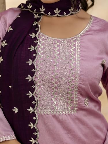 Image of VredeVogel Women's Silk Blend Embroidered Kurta with Pant & Dupatta Set | Modern & Traditional Blend Ethnic Wear | Festive & Casual Outfit