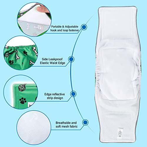 Joyshare Washable Male Dog Diapers With Reflective Strips - Washable Belly Bands, High Absorbency Cartoon Male Dog Wraps (Pack Of 3) - Reusable Diapers For Male Dogs Incontinence And Puppy Xs #TOP3