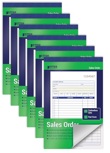 Better Office Products Sales Order Book, 96 Pack Sales Order Book 2 Part Carbonless, 5-7/16 x 8-7/16, 50 Sets per Book, White/Canary, Sales Receipt Book for Business Invoices &amp; Records