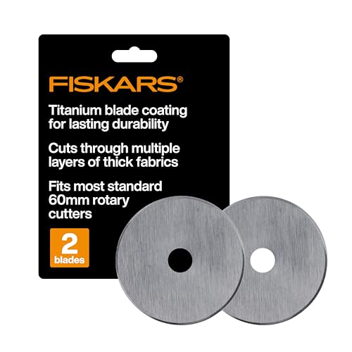 Fiskars 60mm Titanium Rotary Blades (2 Pack) - Rotary Cutter Blade Replacement - Crafts Sewing and Quilting Projects - Silver