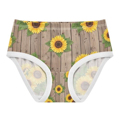 Panties for Girls, Sunflowers Rustic Wooden Toddler Panties, Cotton Underwear for Girls, 2T–8 Years