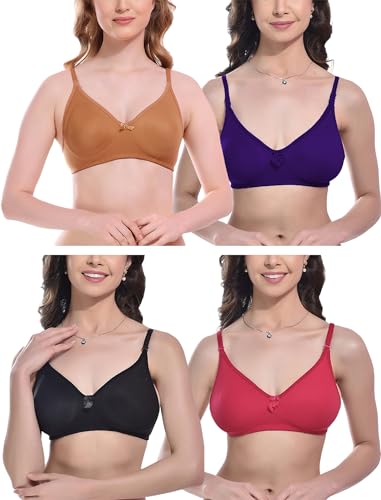 Image of FIMS - Fashion is my style Women Cotton Blend Non-Padded Bra Non-Wired Mould Seamless Cup Solid Bras Cup-B Pack of 1, Multicolor