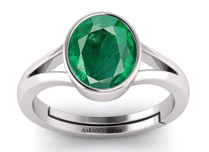 AAA+ Quality Natural Natural Emerald 6.00 Ratti Panna Silver Plated Adjustable Gemstone Ring for Women's and Men's (Lab - Certified)-image-7
