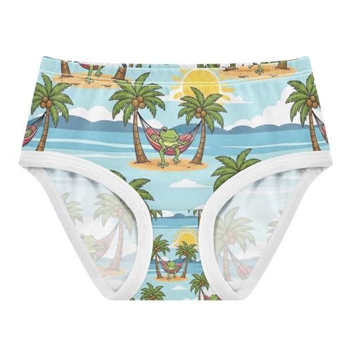 Cartoon Frog Palm Trees Girls Underwear, Toddler Girl Briefs, Cotton Girls Underwear, 2–8 Years