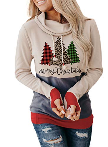 ROSKIKI Women Cowl Neck Casual Tunic Sweatshirts Drawstring Long Sleeve Color Block Patchwork Pullover Tops