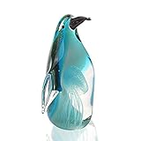 Hophen Art Glass Penguin with Jellyfish Figurine Handmade Blown Crystal Penguin Sculpture Animal Statue Paperweight Collectable Desk Decoration Ornaments