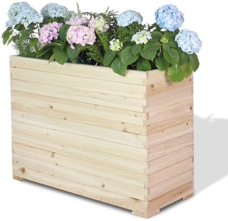 TRUEAURA Wood Raised Garden Bed, Rectangular Planter Box Outdoor Large Tall Trough 39"x28"x15" Flower Planters Boxes with Bottom for Plants Herb Patio Porch Balcony Privacy Screen