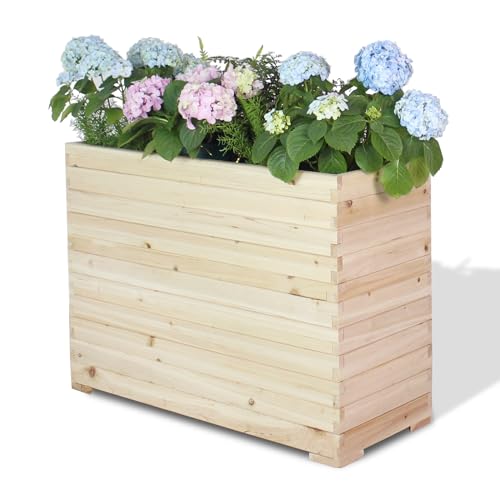 TRUEAURA Wood Raised Garden Bed, Rectangular Planter Box Outdoor Large Tall Trough 39'x28'x15' Flower Planters Boxes with Bottom for Plants Herb Patio Porch Balcony Privacy Screen