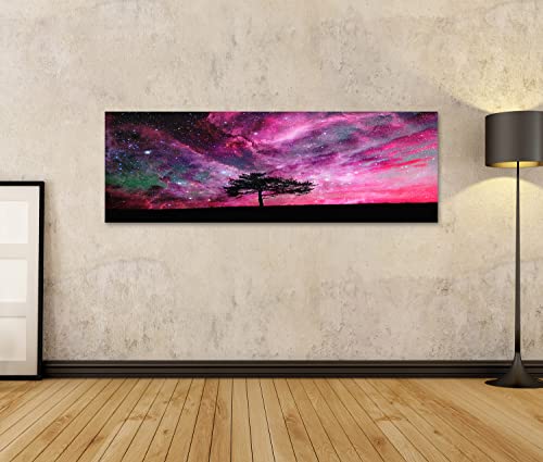 islandburner Bild auf Leinwand Galaxie Himmel Lila Pink Mit Baum Und Sternen Bilder Wandbilder Poster