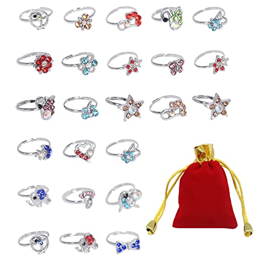 Cren 20Pcs Children Kids Girls Crystal Adjustable Rings With Cute Animals #TOP5