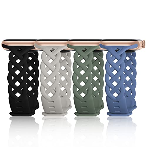 Image of Slim Silicone Bands Compatible with Apple Watch Band 40mm 38mm 41mm 44mm 45mm 46mm 49mm 42mm Women Floral Breathable Braided Lace Thin Sport Strap Replacement Wristbands iWatch SE Series 11 10 9 8 7 6 5 4 3 ultra 2