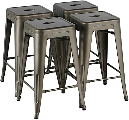 Yaheetech 24 Inches Metal Bar Stools Kitchen Counter Height Bar Stools Indoor/Outdoor Stool Patio Furniture Modern Stackable Barstools Dining Chair, Metal