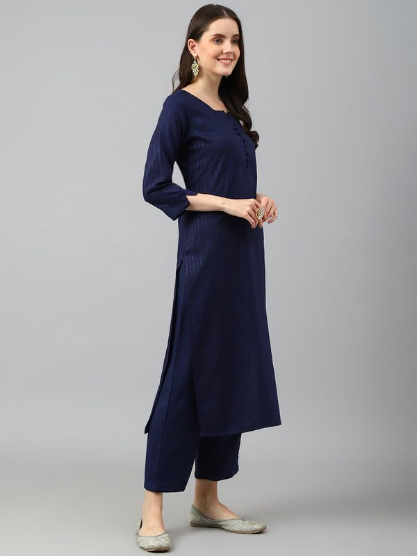 Image of Hritika Women's Cotton Blend Jacquard Woven Kurta with Palazzo Set HRKB0048