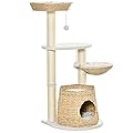 PawHut Cat Tree Tower for Indoor Cats Climbing Activity Center Kitten Furniture with Cattail Fluff Bed Condo Sisal Scratching Post Hanging Ball 50 x 50 x 119cm Natural