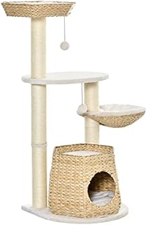 PawHut Cat Tree Tower for Indoor Cats Climbing Activity Center Kitten Furniture with Cattail Fluff Bed Condo Sisal Scratching Post Hanging Ball 50 x 50 x 119cm Natural