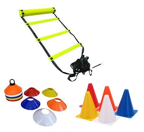 K R Cone Marker Set, 6 Inch Cones Pack 6,10 Space Markers and 4 Meter 1 Ladder Agility Combos, Agility Training Equipment