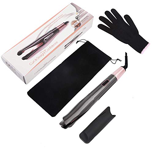 Hair straightener & Curler 2 in 1, Tourmaline Ceramic Twisted Straightening Flat Iron with Adjustable Temperature, LCD Display & Auto Shut-Off