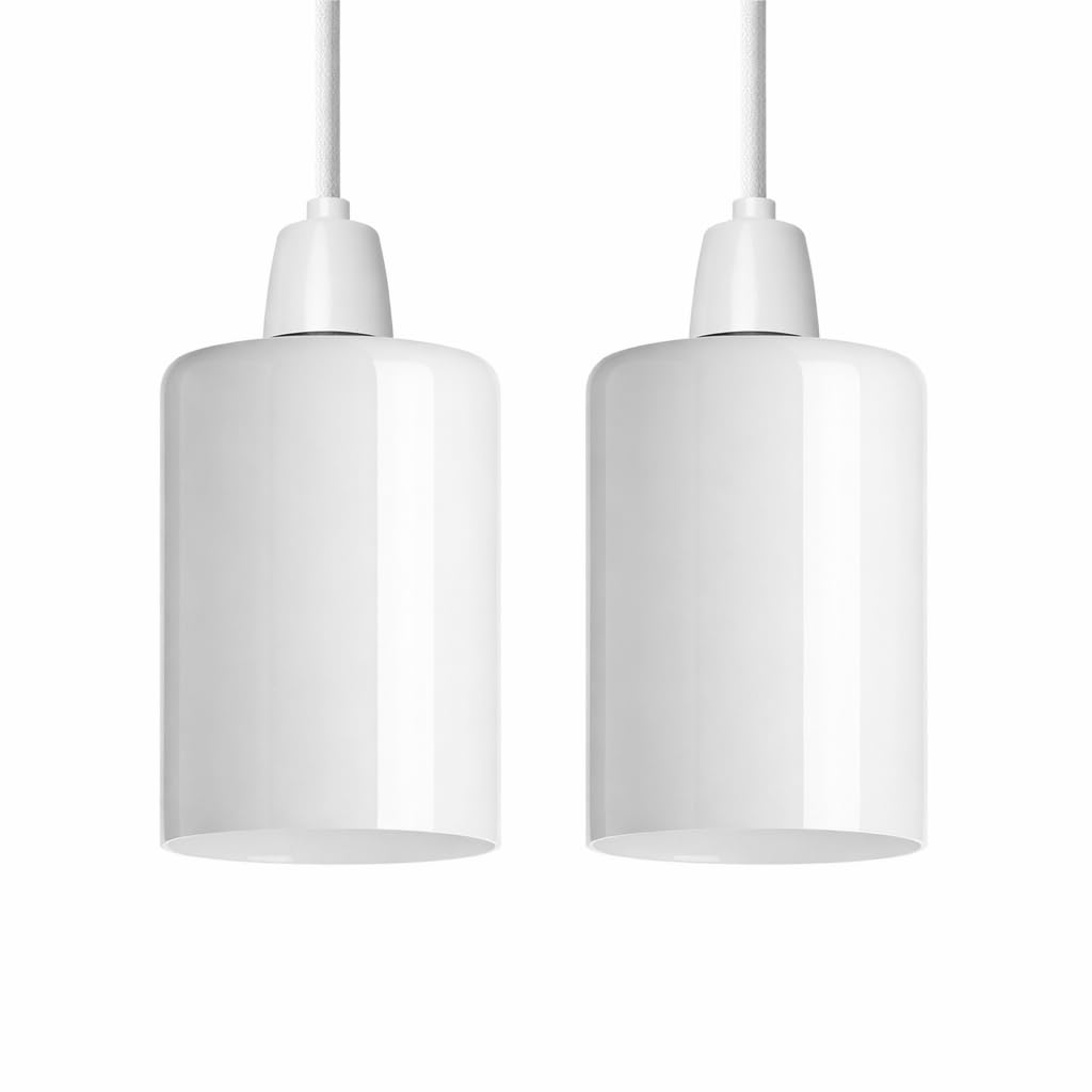 2Pack Marble Glass Lamp Shade 15cm x 9cm Cylinder, Frosted White Glass Light Shade, E27 Easy Fit Pendant Ceiling Lamp Shade Replacement for Table, Wall & Ceiling Lighting (2Pack) — image 1