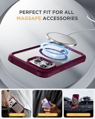 Image of Miracase Magnetic for iPhone 12 Pro Max Case [Compatible with MagSafe] Full-Body Phone case with Built-in Glass Screen Protector& Camera Protector, Military Drop Proof 12 Pro Max Cover, Wine Red