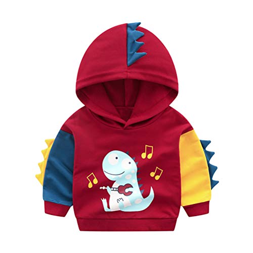 Toddler Boys Dinosaur Hoodie Sweatshirts Long Sleeve Tops Casual Sport Outerwear Kids Spring Fall Jacket Coat Clothes (3-4T, Red)