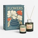 Set Regalo Candela Profumata – Coffret di Lusso con Candela & Diffusore a Bastoncini – Magnolia & Fior di Cotone – Confezione a Libro – Flowers Collection – Blu