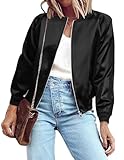 Zeagoo Women's Classic Solid Striped Biker Jacket Zip Up Fashion Bomber Jacket Coat Pure Black Large