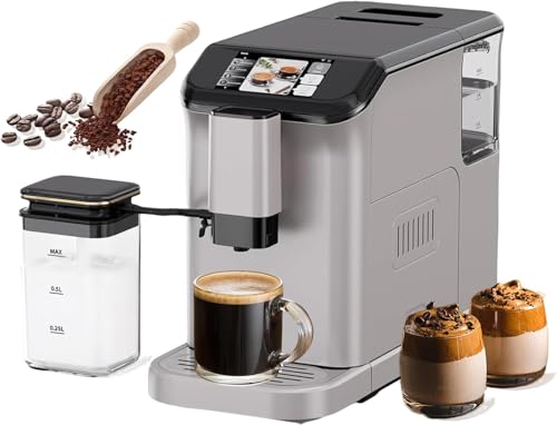 dainslef – Fully Automatic Espresso Coffee Machine with Milk Frother, 20 Bar Pressure, 15 Adjustable Grinding Levels, TFT Touch Screen, 8 in Cappuccino Coffee Maker