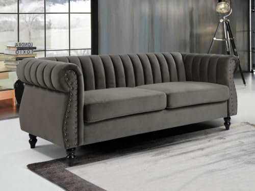 Vente-unique Chesterfield Trumbo - Sof√° de 3 plazas de Terciopelo con Efecto Espejo