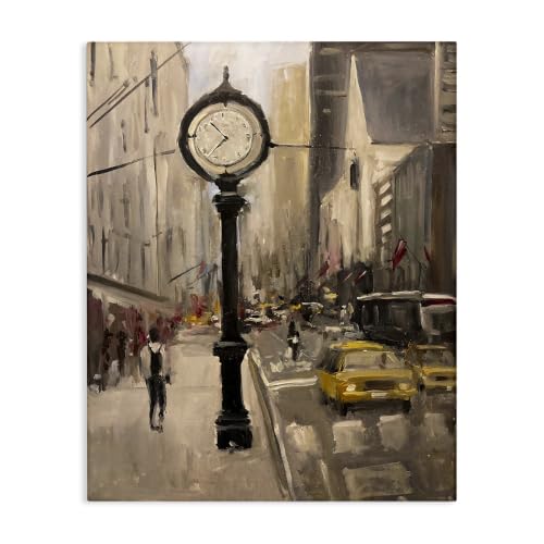 Stupell Industries Busy City Sidewalk Clock, 16 x 20 Inch Canvas Wall Art