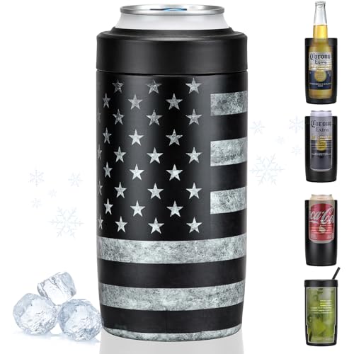 4-in-1 Slim Can Cooler Easy to Hold Insulated Beer Can Holder Double-Walled Stainless Steel for All...