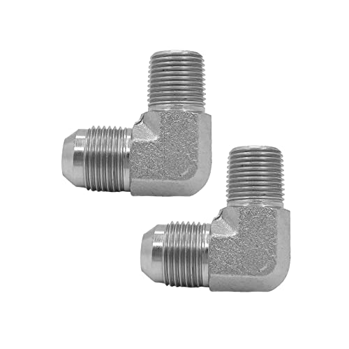 Image of (2-PACK) 2501-10-08 Hydraulic Hose Adapter Fitting 5 /8 inch Male JIC 37 Flare (7 /8 inch-14UNF)x1 /2 inch Male (1 /2 inch-14NPTF) 90 Elbow SAE Pipe Joints Connector Carbon Steel