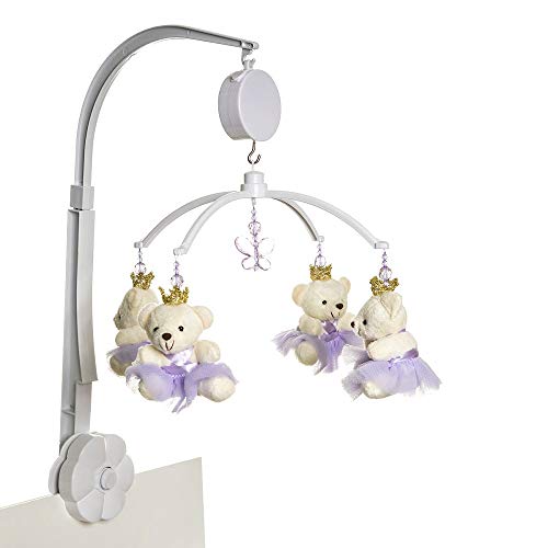 Móbile Musical Ursinha Princesa, Quarto Bebê Menina, Potinho de Mel, Lilás