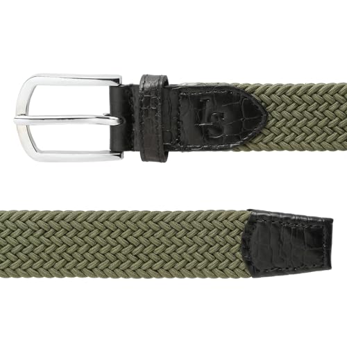 Image of LOUIS STITCH Men's Braided Elastic Stretch Belt with Leather Tipped End Stretchable Canvas Waist Band for Men Women Boys Girls Unisex (Width 3 cm) (BE-EL)