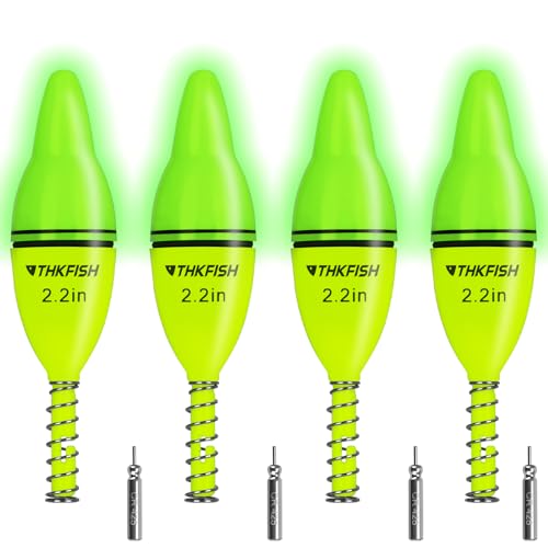 THKFISH 4PCS LED Lighted Fishing Bobbers Fishing Floats for Night, Spring Bobber Float Saltwater Freshwater Lighted Floats Glow for Crappie Walleye Catfish, 2.2