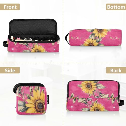 Bolso de viaje resistente al calor para herramientas de cabello Hot Pink Rustic Sunflower con tapete resistente al calor para plancha de pelo y rizador miniatura 5