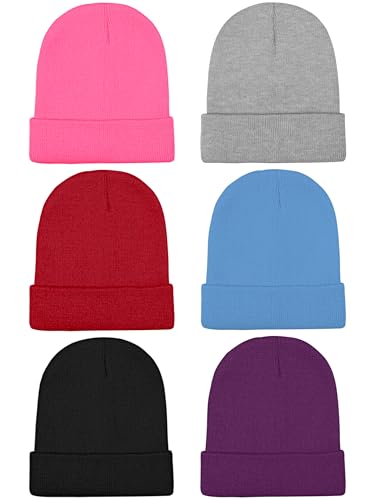 Cooraby 6 Pack Kids Winter Beanies Acrylic Knit Stretchy Beanies Caps for Boys and Girls