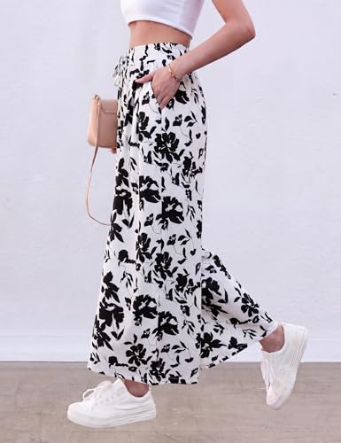 Image of ZJCT Wide Leg Palazzo Pants for Women Summer Beach Pants Flowy Loose Casual Lounge Pajama Yoga Pants with Pockets