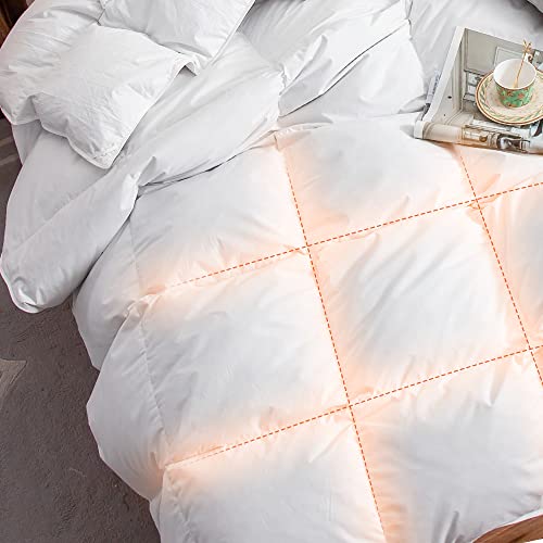 Royoliving White All Season Feather Down Comforter With 400 Tc 100% Cotton Cover - Year Around Hotel Grade Duvet Insert Or Stand-Alone - 650 Fp Queen Size Quilt (White, 90''X 90'') #TOP1