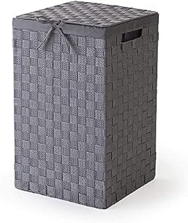 Compactor Stan Square Laundry Basket with Lid, Handles, Woven with Metal Frame, Removable Linen Lining, 30 x 30 x 50 cm, Chocolate, RAN6892