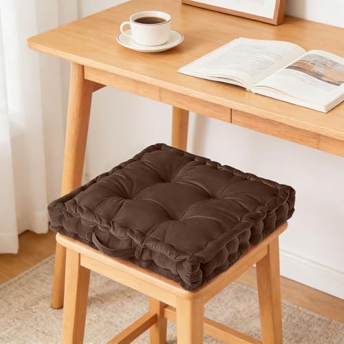 Thick Chair Cushion 15 x 15 inch, Armchair Heightening Pad for Sofas & Dining Chairs, Memory Foam Seat Cushions for Kitchen Chair, Extra Comfort Support for Elderly & Pregnant (Brown)