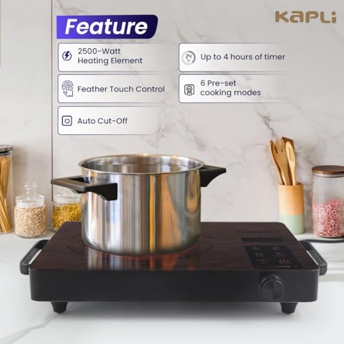 Image of Kapli Infrared Cooktop | Compatible With All Cookware (Brown - 2500W)