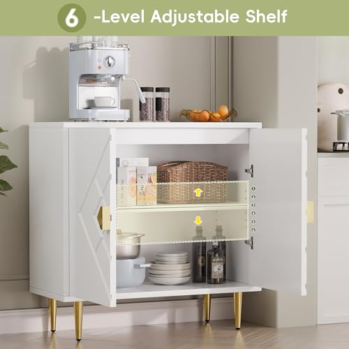 TOLEAD Storage Cabinet, Modern Accent Cabinet with Decorative Diamond Pattern Doors, Accent Sideboard Storage Cabinet for Living Room, Kitchen, Hallway, White - Thumbnail 5
