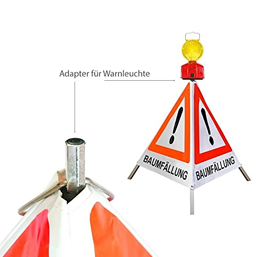 Warnpyramide/Faltsignal - BAUMFÄLLUNG - VZ101-Ausrufezeichen (1 - tagesleuchtend weiß, 70 cm schwer mit Federmechanismus)