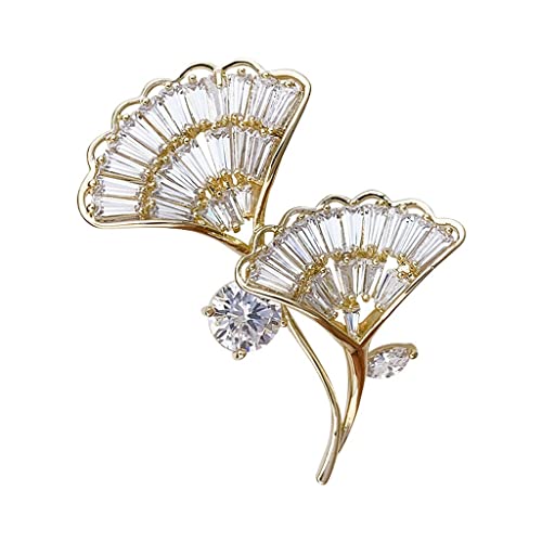 Brooch Ginkgo Biloba en métal doré élégant pour rehausser un costume de créateur