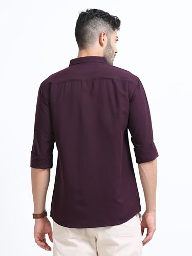Image of Men's Solid Casual Shirt, Cotton Blend, Regular Fit, Spread Collar, Full Sleeve, Button Closure Perfect for Casual & Office Wear