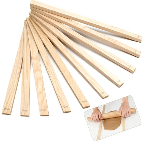 Clay Rolling Pin Guides 10Pcs Pottery Teaching Rolling Mud Stick Guide Pottery Tools Wooden Slab Roller Clay Tools Mudboard Tools for Polymer Thickness