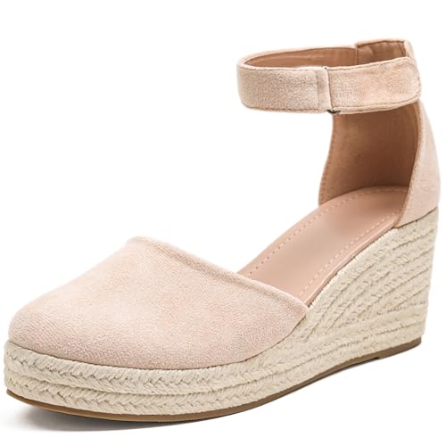 Image of Womens Espadrilles Sandals, Closed Toe Platform for Women Ankle Strap Casual Comfortable Wedge Sandals